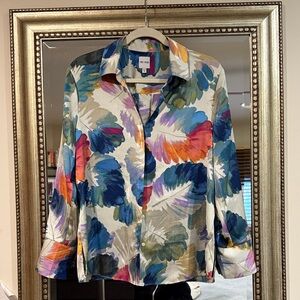 Nic+ Zoe Colorful Floral Button-Up Blouse  M